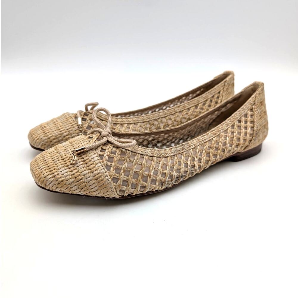 Sam Edelman May Ballet Flat Bow Detail Women's Woven Raffia Size US7 EU37.5